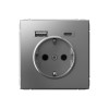Розетка ArtGallery 16А с 2-мя заряд. устройствами USB A+C 5В/2.4А/3А 2х5В/1.5А механизм сталь SE GAL