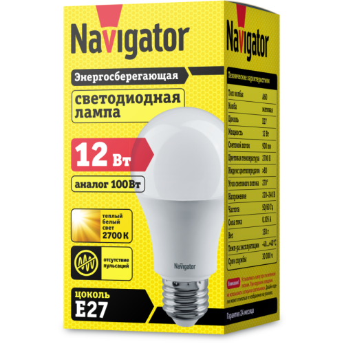 Лампа светодиодная 71 296 NLL-A60-12-230-2.7K-E27 (Standard) 12Вт грушевидная 2700К тепл. бел. E27 9