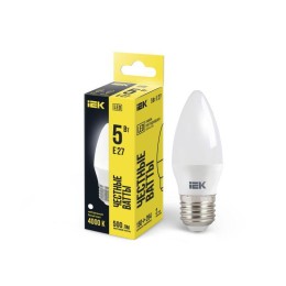 Лампа светодиодная Eco 5Вт C35 свеча 4000К нейтр. бел. E27 450лм 230-240В IEK LLE-C35-5-230-40-E27