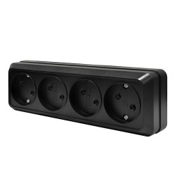 Розетка 4-м ОП Олимп 16А IP20 без заземл. черн. Universal 2219