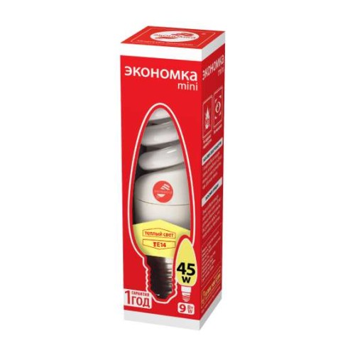 Лампа люминесцентная компакт. SPC 9Вт E14 спиральная 2700К T2 ЭКОНОМКА LKsmT2SPC9wE1427eco