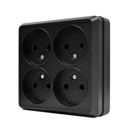 Розетка 4-м ОП Олимп 16А IP20 квадрат без заземл. черн. Universal 2220