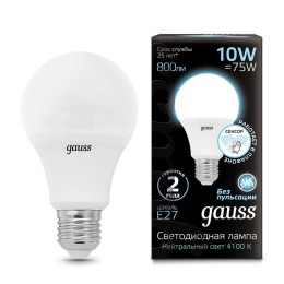 Лампа светодиодная Black 10Вт A60 грушевидная 4100К нейтр. бел. E27 800лм с датчиком движения GAUSS