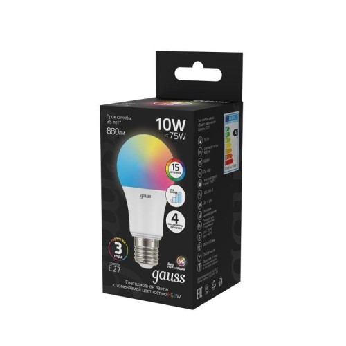 Лампа светодиодная Black 10Вт A60 грушевидная RGBW E27 диммир. GAUSS 102102410