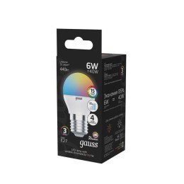 Лампа светодиодная Black 6Вт G45 шар RGBW E27 диммир. GAUSS 105102406