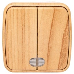 Выключатель 2-кл. 2п ОП Минск 10А IP20 с индикатором светл. дерево EKF EGV10-123-30