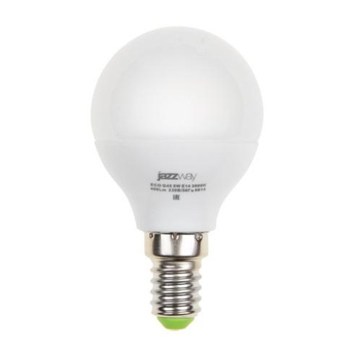 Лампа светодиодная PLED-ECO 5Вт G45 шар матовая 3000К тепл. бел. E14 400лм 230В 50Гц JazzWay 1036896
