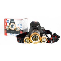 Фонарь аккумуляторный налобный E1333 3LED 4Вт аккум. 3.7В фокус 4 режима метал. зол./черн. Ultraflas