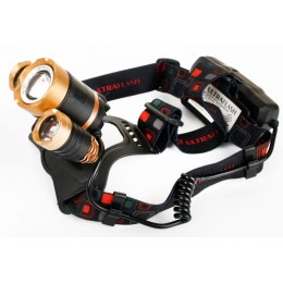 Фонарь аккумуляторный налобный E1333 3LED 4Вт аккум. 3.7В фокус 4 режима метал. зол./черн. Ultraflas