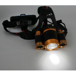 Фонарь аккумуляторный налобный E1333 3LED 4Вт аккум. 3.7В фокус 4 режима метал. зол./черн. Ultraflas