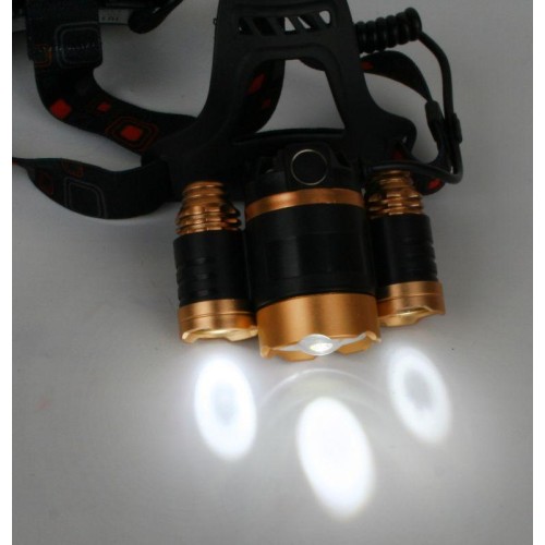 Фонарь аккумуляторный налобный E1333 3LED 4Вт аккум. 3.7В фокус 4 режима метал. зол./черн. Ultraflas