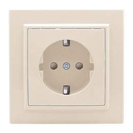 Розетка 1-м СП Минск 16А IP20 с заземл. защ. шторки беж. EKF ERR16-028-200