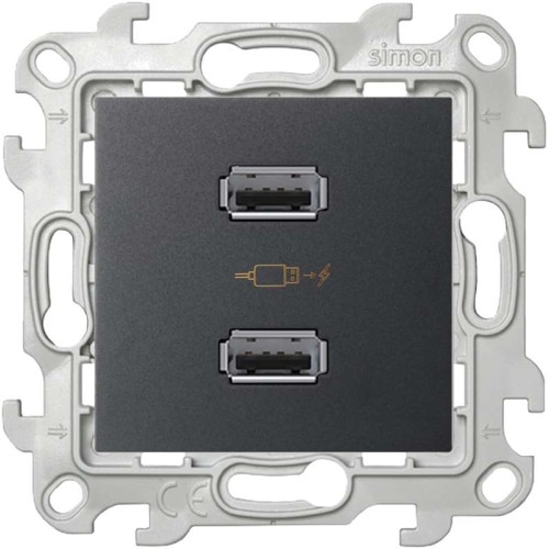 Розетка USB 2-м Simon 24 механизм графит Simon 2411096-038