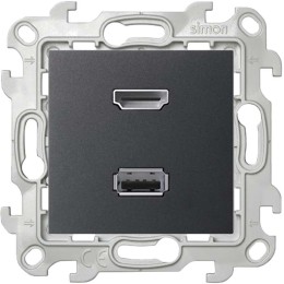 Розетка HDMI + USB 2.0 2-м СП Simon 24 IP20 коннектор механизм графит Simon 2411095-038
