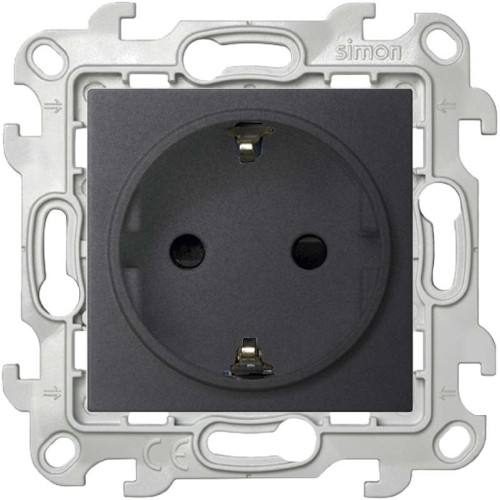 Розетка 1-м СП Simon 24 16А IP20 2P+E Schuko защ. шторки механизм графит Simon 2450432-038