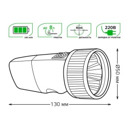 Фонарь ручной аккумуляторный GFL 1Вт 40лм IP33 аккум. NI-MH 250мА.ч GAUSS GF103