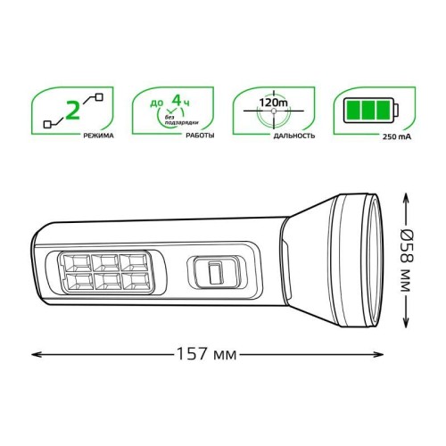 Фонарь ручной аккумуляторный GFL 2Вт 100лм IP3X аккум. Lead acid 250мА.ч GAUSS GF102