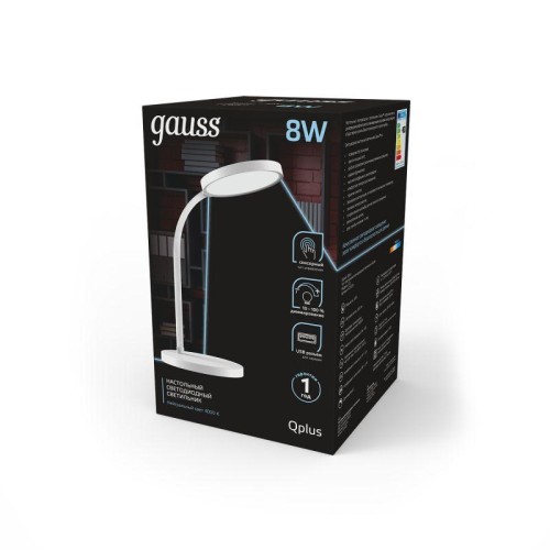 Светильник светодиодный настольный Qplus 8Вт 4000К 500лм 5В с USB-разъемом диммир. бел. GAUSS GT5031
