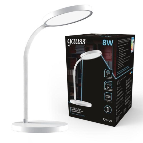 Светильник светодиодный настольный Qplus 8Вт 4000К 500лм 5В с USB-разъемом диммир. бел. GAUSS GT5031