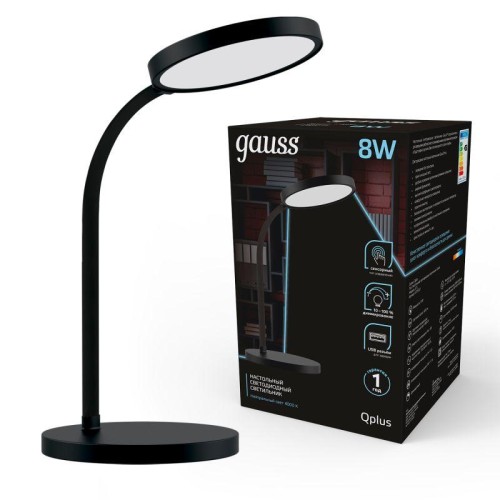 Светильник светодиодный настольный Qplus 8Вт 4000К 500лм 5В с USB-разъемом диммир. черн. GAUSS GT503
