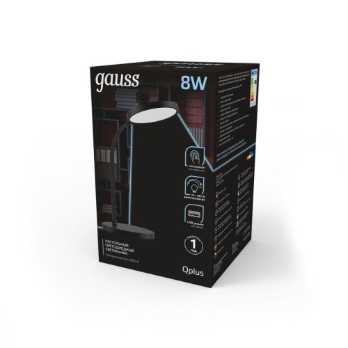 Светильник светодиодный настольный Qplus 8Вт 4000К 500лм 5В с USB-разъемом диммир. черн. GAUSS GT503