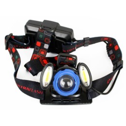 Фонарь аккумуляторный налобный E1334 3LED 4Вт фокус 4 режима аккум. 3.7В метал. син./черн. Ultraflas