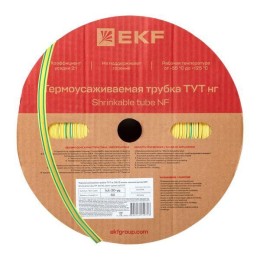 Трубка термоусадочная ТУТ нг 30/15 желт./зел. (уп.50м) EKF tut-30-yg