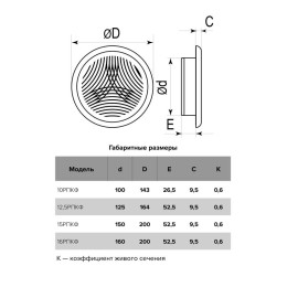 Решетка вентиляционная вытяжная фланец 125х164мм бел. ERA 12.5РПКФ