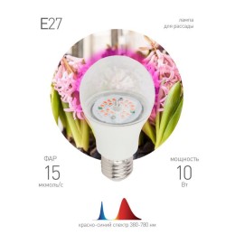 Лампа светодиодная FITO-10W-RB-E27-K 10Вт A60 грушевидная прозрачная 1310К E27 130-270В для растений
