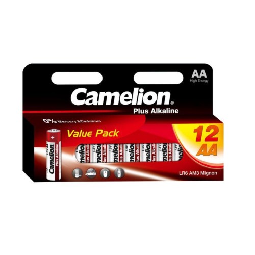 Элемент питания алкалиновый AA/LR6 1.5В Plus Alkaline BLOCK-12 LR6-HP12 (блист.12шт) Camelion 5818