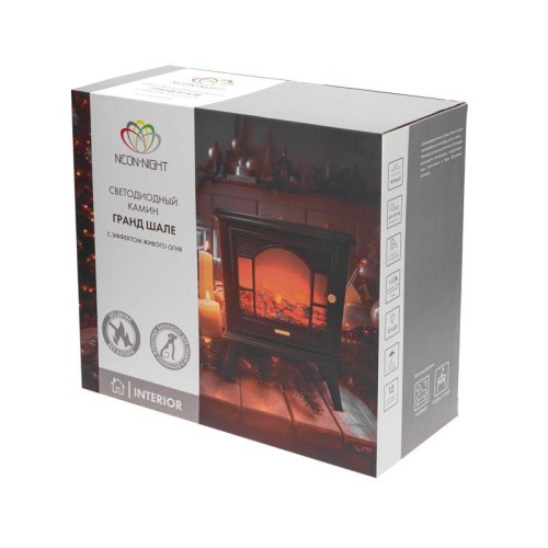 Камин светодиодный "Гранд Шале" с эффектом живого огня 45х18х56см работает от батареек 3хС (в компле