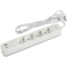 Удлинитель с сетевым фильтром 4х3м с заземл. 10А USF-4es-3m-2xUSBAC-W +2xUSBA+C 3.1A с выкл. с базов