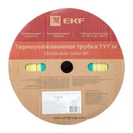Трубка термоусадочная ТУТ нг 50/25 желт./зел. (уп.50м) EKF tut-50-yg