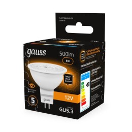 Лампа светодиодная Black 5Вт MR16 софит 3000К тепл. бел. GU5.3 500лм DC 12В GAUSS 201505105