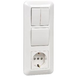 Блок СП Blanca / Прима (розетка с заземл. + 1-кл. + 2-кл. выкл.) (розн. упак.) бел. SE BK2VR-008A-BI