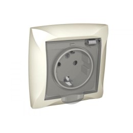 Розетка 1-м СП Дуэт 16А IP44 с заземл. защ. шторки с крышкой беж. SchE WDE000248