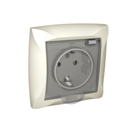 Розетка 1-м СП Дуэт 16А IP44 с заземл. защ. шторки с крышкой беж. SchE WDE000248