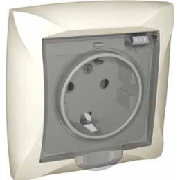 Розетка 1-м СП Дуэт 16А IP44 с заземл. защ. шторки с крышкой беж. SchE WDE000248