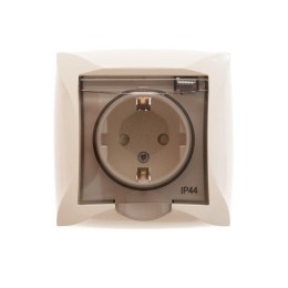 Розетка 1-м СП Дуэт 16А IP44 с заземл. защ. шторки с крышкой беж. SchE WDE000248