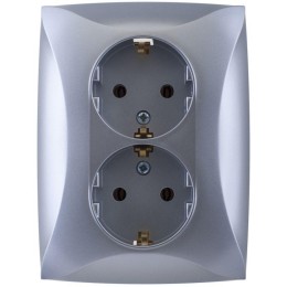 Розетка 2-м СП Дуэт 16А IP20 с заземл. серебр. SchE WDE000324