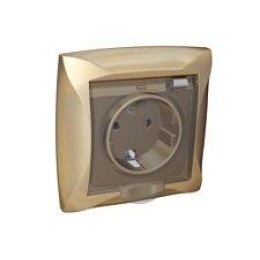 Розетка 1-м СП Дуэт 16А IP44 с заземл. защ. шторки с крышкой шампань SchE WDE000448