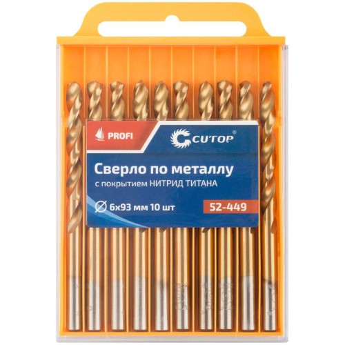 Сверло по металлу Profi с титановым покрытием 6х93мм (уп.10шт) Cutop 52-449