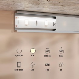 Лента светодиодная 12В 2835 9.6Вт/м 4000К IP65 (уп.5м) Maytoni 201175