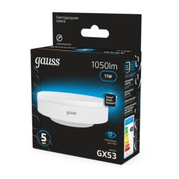 Лампа светодиодная Black 11Вт таблетка 6500К холод. бел. GX53 1050лм GAUSS 108008311