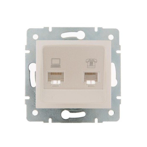 Розетка компьютерная + телефонная 2-м СП Karina RJ45 + RJ11 механизм жемчуж./бел. перламутр. LEZARD