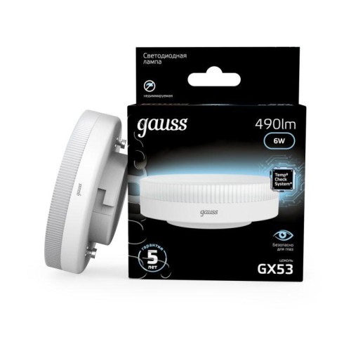 Лампа светодиодная Black 6Вт таблетка 4100К нейтр. бел. GX53 490лм GAUSS 108008206