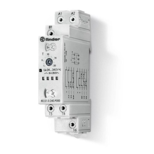 Таймер модульный мультифункциональный (AI DI SW BE CE DE) 24…240В AC/DC 1CO 8А 17.5мм регулировка вр