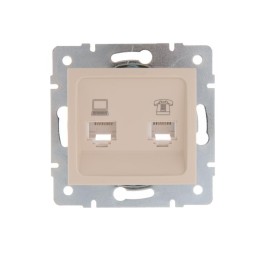 Розетка компьютерная + телефонная 2-м СП Karina RJ45 + RJ11 механизм крем. LEZARD 707-0388-143