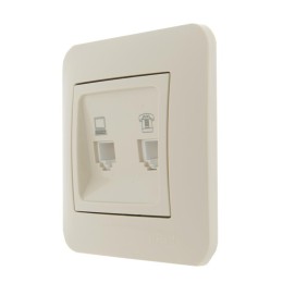 Розетка компьютерная + телефонная 2-м СП Karina RJ45 + RJ11 механизм крем. LEZARD 707-0388-143