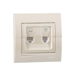 Розетка компьютерная + телефонная 2-м СП Deriy RJ45 + RJ11 IP20 жемчуж./бел. метал. LEZARD 702-3030-